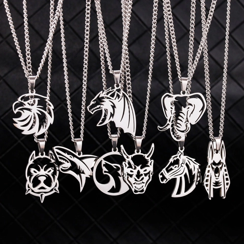 Herren Hip Hop 304 Edelstahl Tier Anhänger Halskette Wolf Elefant Pferd Drache Hai Adler Maske Gothic Punk Schmuck