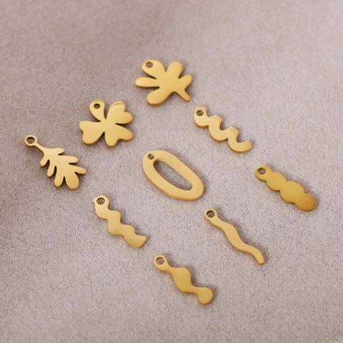 304 Stainless Steel DIY Pendants For Jewelry Making Vacuum Gold Plated Irregular Wave Leaf Clover Shape Craft Findings
