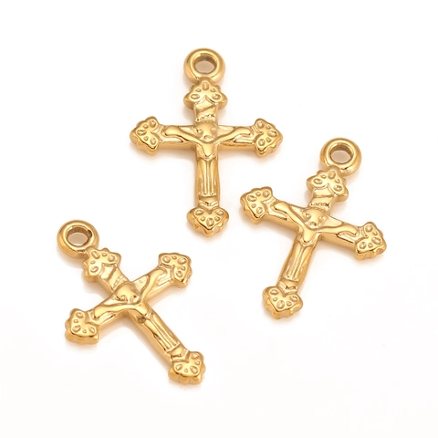 Ciondolo a Croce Crocifisso in Acciaio Inossidabile 304 Vintage Ciondolo Religioso Gesù Cristo per Creazione Gioielli Oro Argento