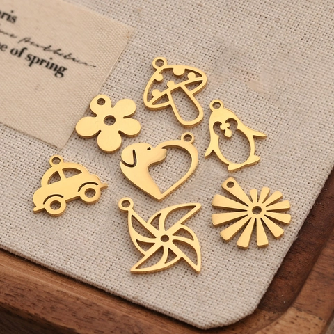 304 Acciaio Inossidabile DIY Ciondolo Senza Catena Traforato Fiore Fungo Pinguino Auto Mulino a Vento Design per Creazione Gioielli Collana Orecchini Artigianato
