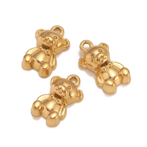 3D Teddy Bear Pendant 304 Stainless Steel DIY Jewelry Making Accessory For Necklace Bracelet Gold Silver Bear Charms