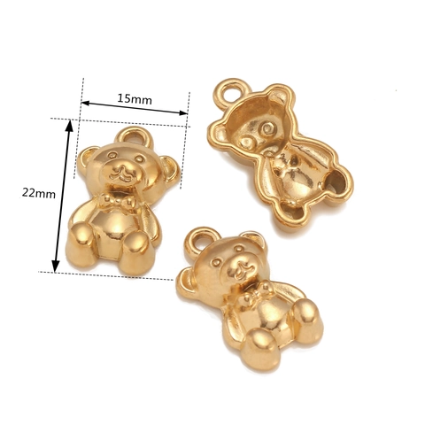 3D Teddy Bear Pendant 304 Stainless Steel DIY Jewelry Making Accessory For Necklace Bracelet Gold Silver Bear Charms