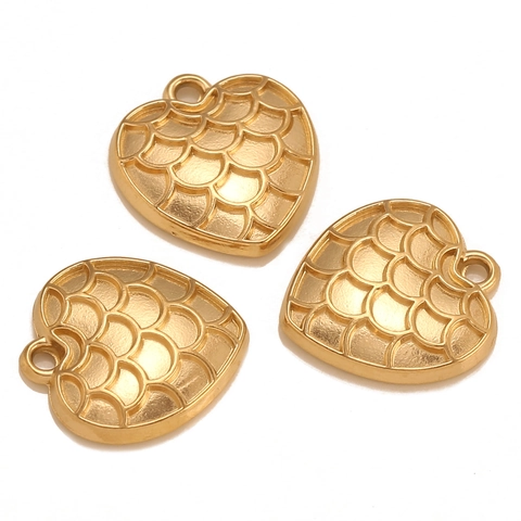 Vintage 304 Stainless Steel Heart Pendant Dragon Scale Wave Pattern DIY Charm For Jewelry Making Necklace Bracelet Accessory