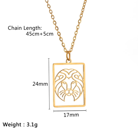 Zodiac Sign Rectangular Hollow Pendant Necklace For Women 304 Stainless Steel Gold Plated Twelve Constellation Astrology Jewelry