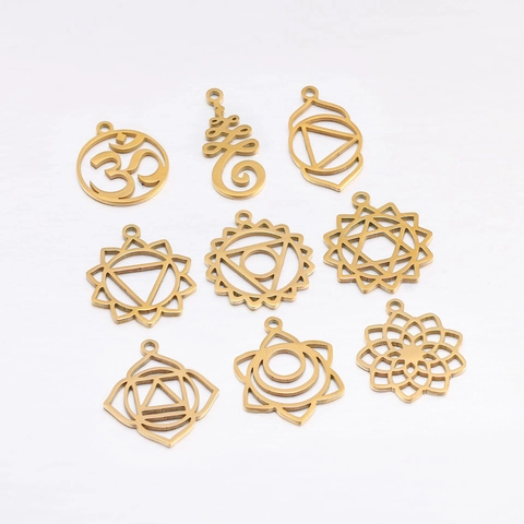 Stainless Steel Spiritual Yoga Chakra Pendant 18K Gold Plated Lotus Om Unalome Mandala DIY Jewelry Necklace Charms For Women