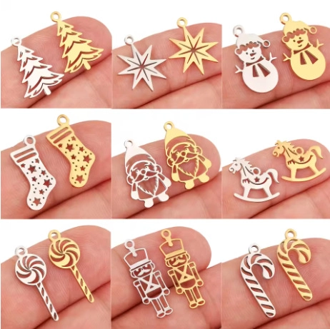 Stainless Steel Christmas Charms DIY Jewelry Making Hollow Out Snowman Tree Santa Nutcracker Pendants Gold Silver
