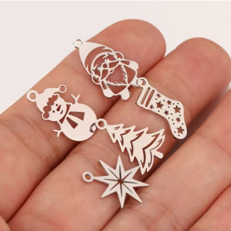 Stainless Steel Christmas Charms DIY Jewelry Making Hollow Out Snowman Tree Santa Nutcracker Pendants Gold Silver