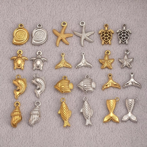 304 Stainless Steel Ocean Theme Pendant Starfish Turtle Conch Shell 18K Gold Plated Jewelry Making DIY Charms Accessories