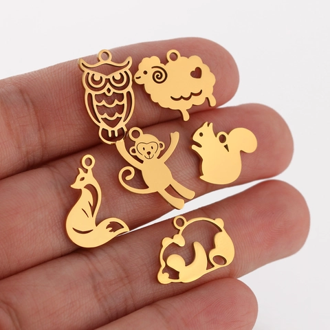 304 Stainless Steel Animal Pendants Squirrel Monkey Giraffe Fox Sheep Owl Panda DIY Jewelry Making Charms Mirror Polish Accessories