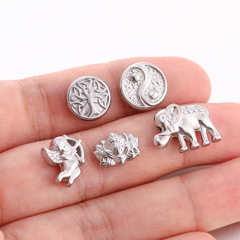 304 Stainless Steel DIY Animal Beads Angel Bee Buddha Lotus Turtle Elephant Tree of Life Tai Chi Jewelry Crafting Beads
