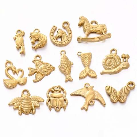 Pendentifs en Acier Inoxydable 304 Forme Animal Insecte Papillon Cheval Oiseau pour Création Bijoux DIY Collier Bracelet Accessoires Femme