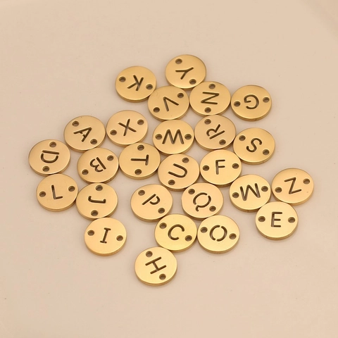 Edelstahl Runde Alphabet Buchstaben Anhänger Gold DIY Schmuckherstellung Zubehör Hohl Doppel Loch Verbinder Charms