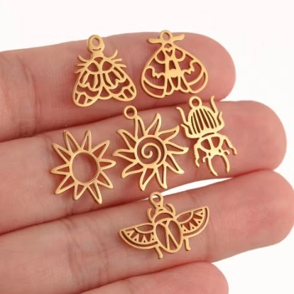 304 Stainless Steel Hollow Scarab Butterfly Bee Moth Owl Sun Pendants DIY Jewelry Making Accessories Gold Silver Plated Charms