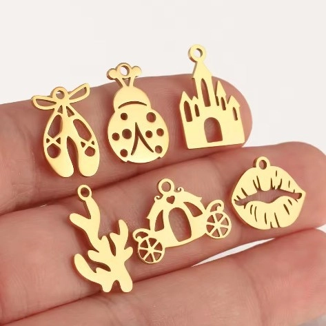 304 Stainless Steel Hollow Fairy Tale Charms For DIY Jewelry Making Ballet Shoes Lips Castle Cupid Pendants For Necklace