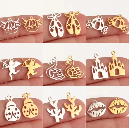 304 Stainless Steel Hollow Fairy Tale Charms For DIY Jewelry Making Ballet Shoes Lips Castle Cupid Pendants For Necklace