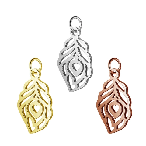 Pendaglio Cuore Piuma Traforata in Acciaio Inossidabile 304L per Fai da Te Oro Oro Rosa Argento Piccolo Accessorio Charm
