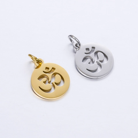 Colgante Redondo Calado Símbolo de Om Yoga de Acero Inoxidable Pulido para Accesorio de Joyería DIY Amuletos Metálicos