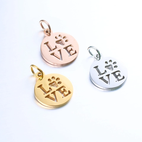 Edelstahl Rund Hohl LOVE Alphabet Anhänger Mit Pfotenabdruck Haustier Thema DIY Schmuck Zubehör Für Halskette Armband