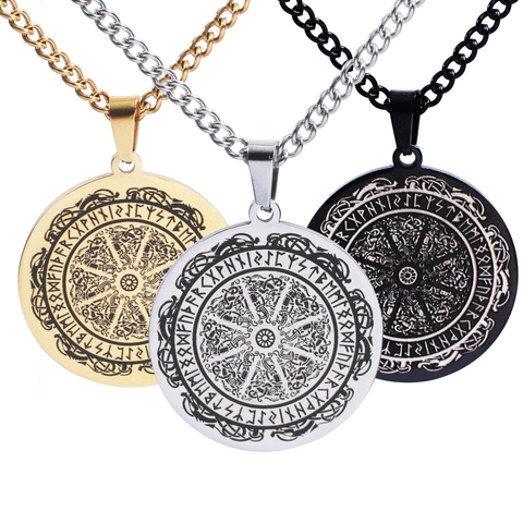 Wikinger Odin Runen Kompass Rund Anhänger Halskette Edelstahl Nordisch Keltischer Knoten Punk Retro Schmuck Für Herren Geschenk