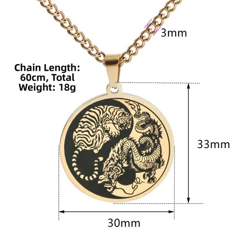 Collana Con Ciondolo In Acciaio Inossidabile Design Drago Tigre Yin Yang Per Uomo Gioielli Collana Pendente Rotondo Punk