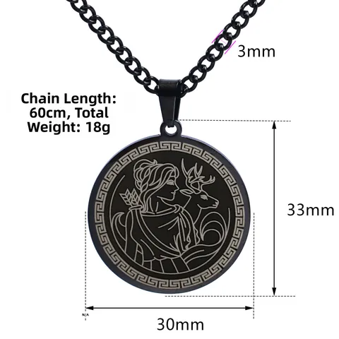 Vintage Ancient Greek Mythology Artemis Goddess Pendant Necklace For Men Women Stainless Steel Greek Key Medallion Necklace Mythology Jewelry