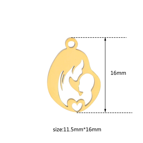 Stainless Steel Mother Child Silhouette Heart Cutout Pendant Mother's Day Gift Polished Mirror Finish DIY Jewelry Charm Gold Silver Tone