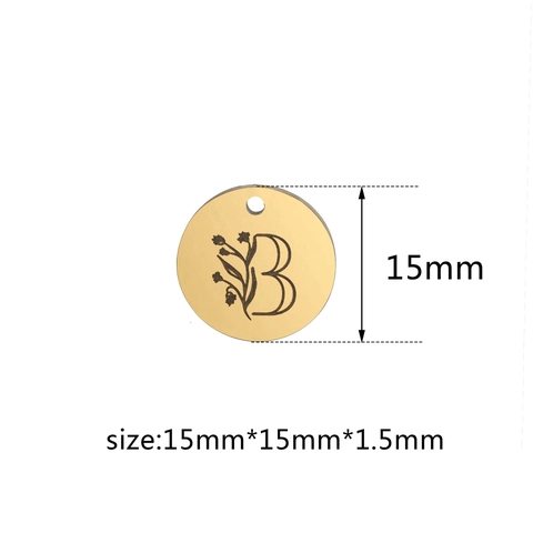 Stainless Steel Alphabet Round Pendant Floral Engraved Letter Charm For Jewelry Making DIY Mirror Polished Metal Tag Accessory