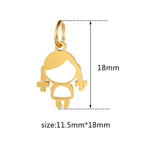 Polished Stainless Steel Hollow Little Girl Pendant For DIY Jewelry Making Gold Silver Cartoon Character Pendant Charm