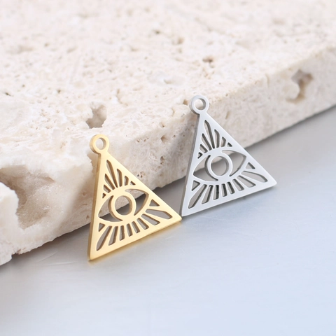Edelstahl Dreieck Hohl Böser Blick Anhänger DIY Schmuckherstellung Zubehör Gold Silber Galvanisiert Auge Der Vorsehung Charme