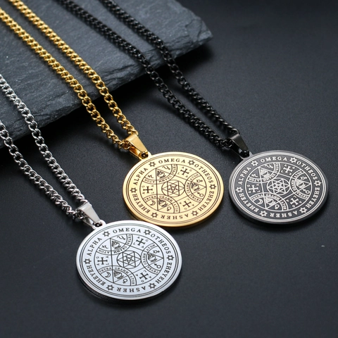 Enochian Engel Magisches Amulett Hexagramm Siegel Salomos Anhänger Halskette Edelstahl Religiöser Mysteriöser Glückssymbol Schmuck Für Herren Damen