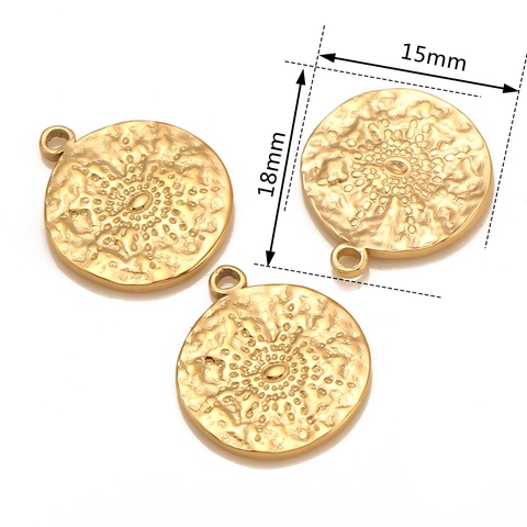 Round Sun Stainless Steel Pendant Charms For DIY Jewelry Making Hammered Radiant Pattern Vacuum Plated Gold Silver Accessories