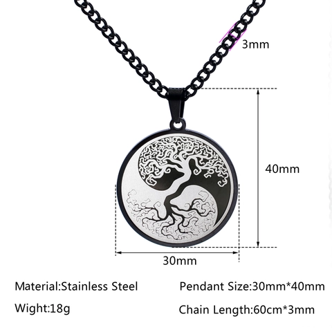 Collana con Ciondolo Albero della Vita Yin Yang in Acciaio Inossidabile Totem Spirituale Charm Tondo Catena Lunga Unisex Gioielli