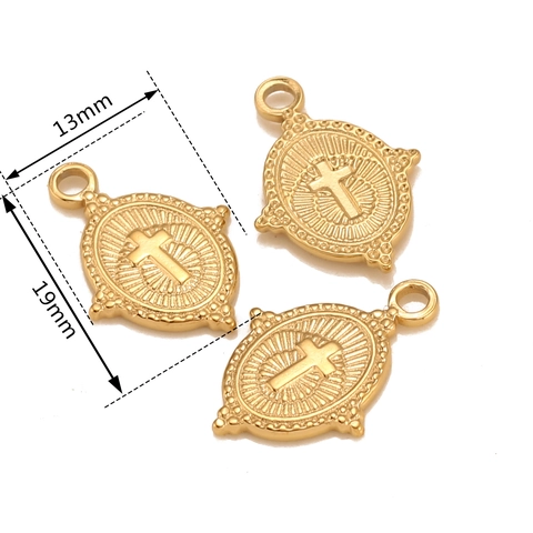 Vintage Stainless Steel Cross Pendant For DIY Jewelry Making Gold Silver Plated Religious Oval Medal Charm Accessory