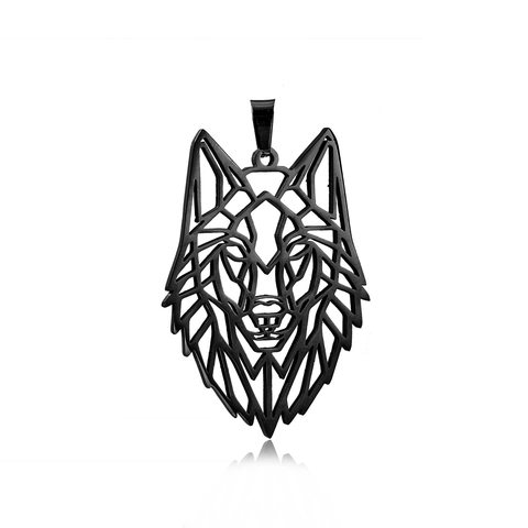 Stainless Steel Geometric Hollow Wolf Head Pendant Accessory For DIY Hip Hop Punk Men Necklace Jewelry Making Steel Gold Black