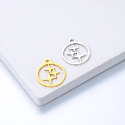 Stainless Steel Hollow Star Starburst Circle Pendants For DIY Jewelry Making Necklace Bracelet Handcraft Jewelry Accessory