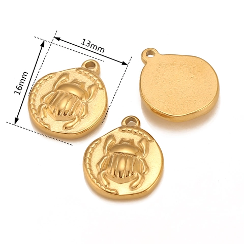 Retro Stainless Steel Scarab Beetle Pendant For DIY Jewelry Making Vintage Egyptian Coin Charm Insect Accessory For Necklace