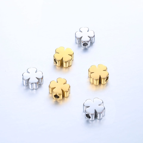 Stainless Steel Mirror Polished Lucky Four-Leaf Clover Beads DIY Jewelry Findings Small Hole Clover Charms Pendants Jewelry Making