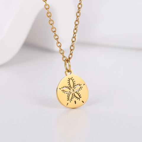 Minimalistische Edelstahl Hohl Blume Anhänger Halskette Unregelmäßige Runde Seestern Sand Dollar Schlüsselbein Kette Für Damen Schmuck