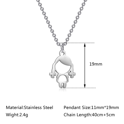 Minimalist Stainless Steel Little Girl Silhouette Pendant Necklace Cute Hollow Character Chain For Women Gold Silver Jewelry Gift