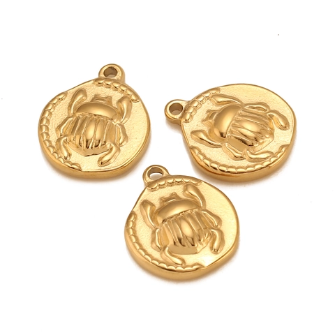 Retro Stainless Steel Scarab Beetle Pendant For DIY Jewelry Making Vintage Egyptian Coin Charm Insect Accessory For Necklace