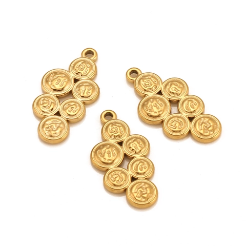 Stainless Steel Geometric Spliced Round Pendant Vintage Embossed Coin Charm For DIY Jewelry Making Necklaces Accessories