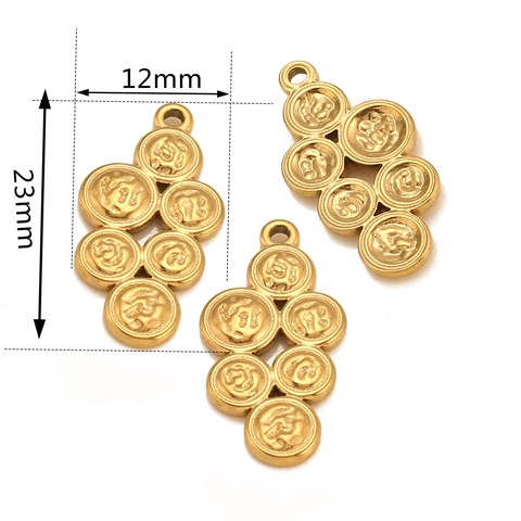 Stainless Steel Geometric Spliced Round Pendant Vintage Embossed Coin Charm For DIY Jewelry Making Necklaces Accessories