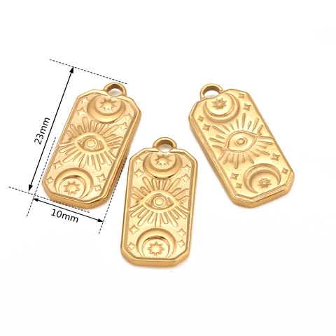Edelstahl Böser Blick Sonne Mond Stern Anhänger Rechteckig Geprägt Himmlisch Charm Für DIY Schmuckherstellung Halsketten