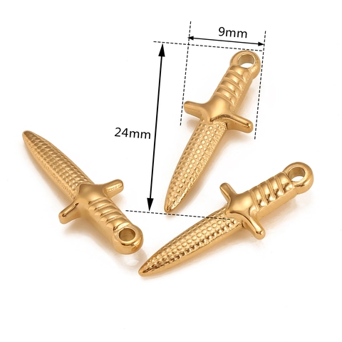 Vintage Stainless Steel Sword Dagger Pendant For DIY Jewelry Making Vacuum Gold Plated Cross Sword Charm For Necklace Men Women