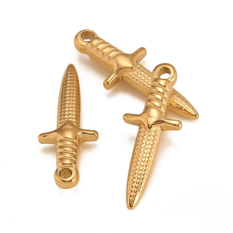 Vintage Stainless Steel Sword Dagger Pendant For DIY Jewelry Making Vacuum Gold Plated Cross Sword Charm For Necklace Men Women