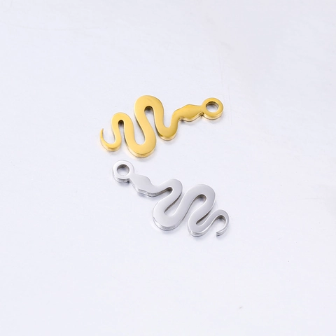 304 Stainless Steel Snake Shape Mirror Polished Pendant For DIY Necklace Bracelet Making Minimalist Animal Charm Gold Steel