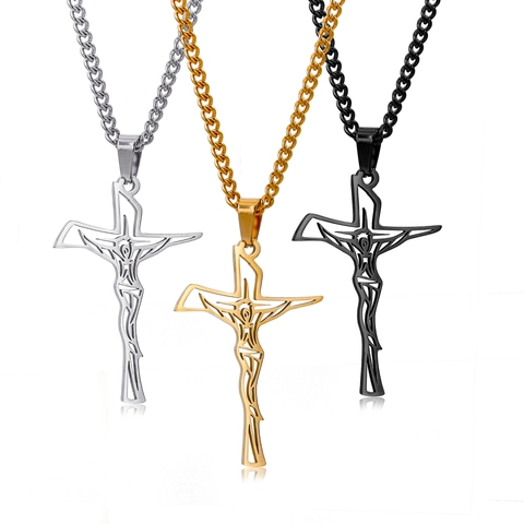 Collar Con Colgante De Cruz Crucifijo De Jesús Calado Creativo Cadena De Eslabones De Acero Inoxidable 304 Hip Hop Para Hombres Mujeres