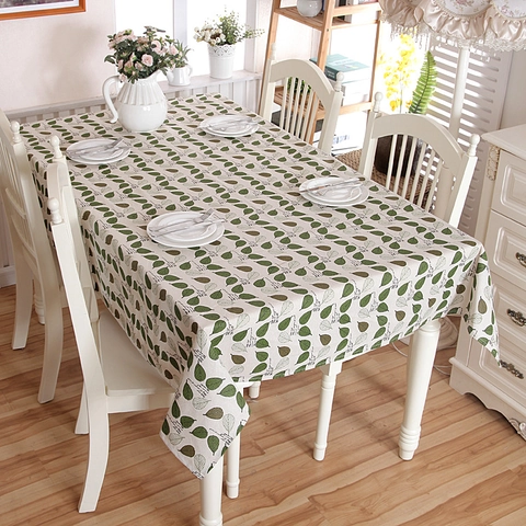 Mantel de Poliéster Pastoral Con Patrón de Hojas Verdes y Borde de Encaje de Ganchillo Cubierta de Mesa Rectangular Decorativa Antipolvo para Cocina del Hogar