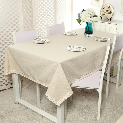 Pastoraal Madeliefje Tafelkleed Kantrand Beige Polyester Katoen Rechthoek Vierkant Tafelkleed Voor Keuken Thuis Decor