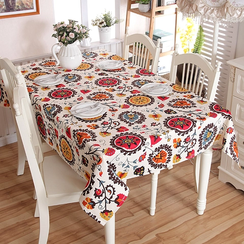 Nappe en Toile de Coton à Motif de Tournesol Ethnique Bohême Rectangulaire Mandala Imprimé Floral Anti-poussière pour Décoration de Cuisine à Domicile
